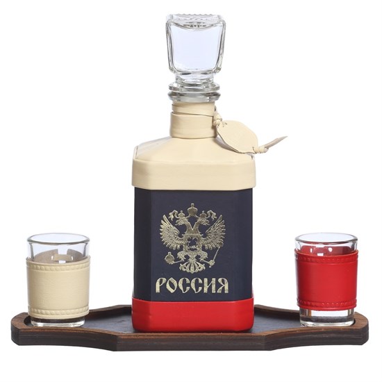 Графин со стопками "Триколор" в футляре из натуральной кожи