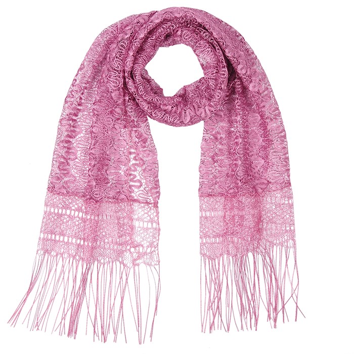 Однотонный гипюровый шарф с бахромой сиреневый, 160х45 см C838-19