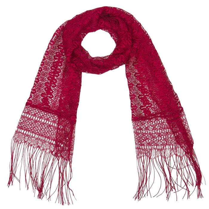 Однотонный гипюровый шарф с бахромой бордовый, 160х45 см C838-2