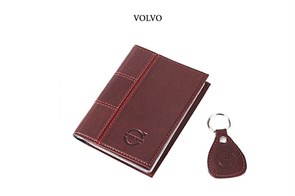 Кожаная обложка для водительского удостоверения с брелком "VOLVO"
