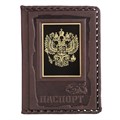 Обложка для паспорта из кожи «Герб» с накладкой из стали, цвет коричневый