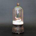 Новогодний декоративный фонарь-звезда с музыкой, подсветкой | Светильник с эффектом падающего снега "Дед Мороз в санях", 28 см (ночь)