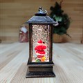 Новогодний декоративный  фонарик с подсветкой и снегом | LED-Светильник в ретро-стиле "Поздравление от Деда Мороза", 14 см (сзади)