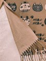 Палантин женский с люрексом "Котики" | Тонкий шарф из кашемира коричневый, 200х64 см СД2321-2