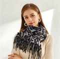 Палантин женский леопардовый | Тонкий шарф из кашемира серо-черный, 200х70 см D419-2
