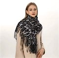 Палантин женский леопардовый | Тонкий шарф из кашемира серо-черный, 200х70 см D419-2