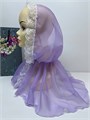 Ниспадающий платок на голову для храма, церкви сиреневый | Накидка-капюшон из шифона с завязками СД016