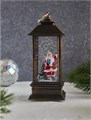 Новогодний декоративный  фонарик с подсветкой и снегом | LED-Светильник в ретро-стиле "Дед Мороз с подарком", 13 см СД1274-241