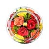 Композиция из натуральных красных оранжевых желтых роз  серия "Солнечные дни" ( арт. GJR5c3) фото с верху