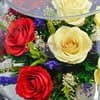 Цветы в стекле "Престиж" из красных и желтых роз (арт. LLR5c-02)